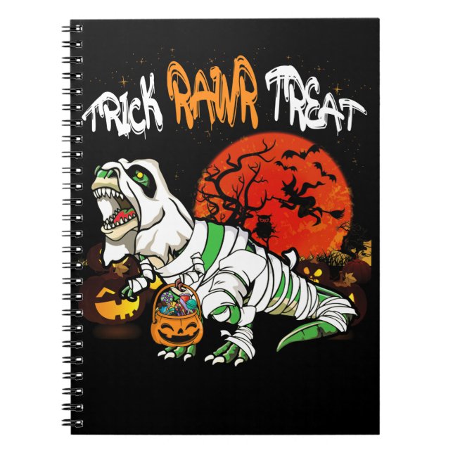 Caderno Espiral Trick Rawr Treat Halloween Dinossaur T Rex Pumpkin (Frente)