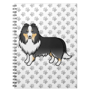 Caderno Espiral Tricolor Shetland Sheepdog Cartoon Dog & Paws