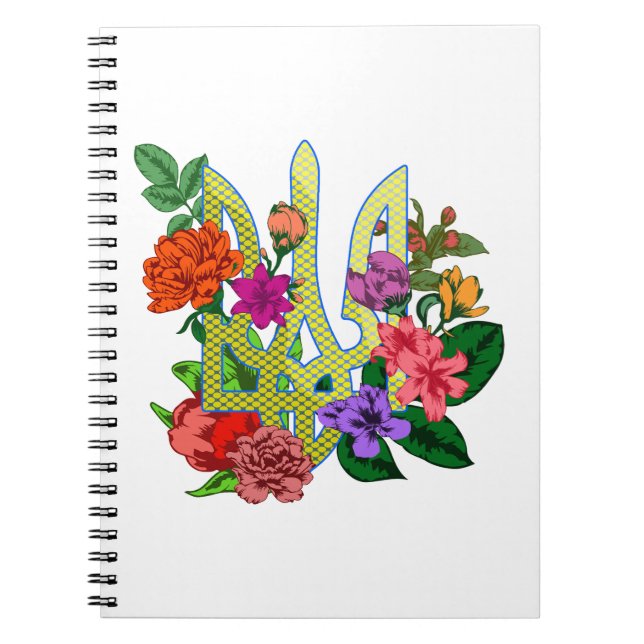 Caderno Espiral tridente tryzub da heráldica ucraniana flores flor (Frente)