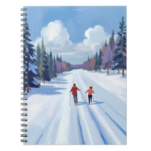 Caderno Espiral Trilha de Esqui Esqui na Montanha Aquarela Inver
