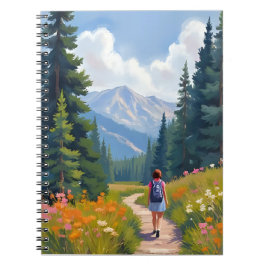 Caderno Espiral Trilha de Hiking Montanha Paisagem Natural Aquarel