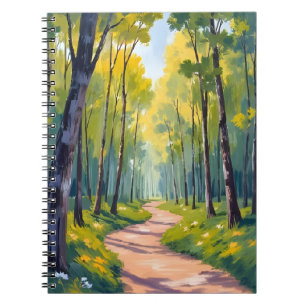 Caderno Espiral Trilha de Primavera Floresta Verde Aquarela Natu