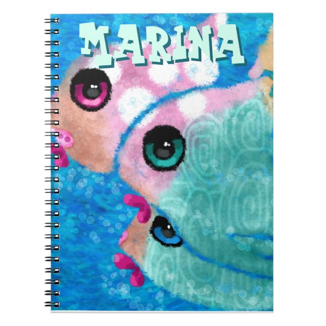 Caderno Espiral Trio Azul de Peixes Abstrato (Frente)