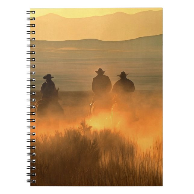 Caderno Espiral Trio Cowboy: Galope de Fundo Montanhoso. (Frente)
