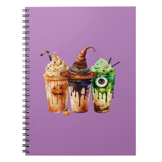 Caderno Espiral Trio de Aquarela de Bebida de Café de Halloween (Frente)