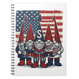 Caderno Espiral Trio de Gnome Patriótico EUA Design Vetorial Vinta