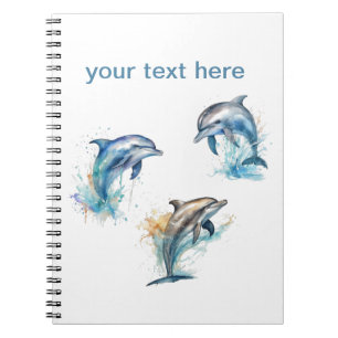 Caderno Espiral Trio de golfinhos de aquarela, personalizado
