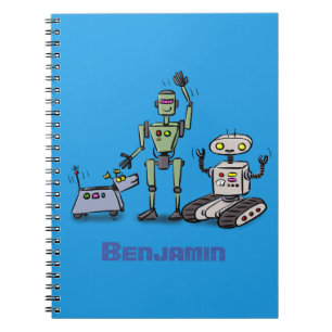 Caderno Espiral Trio de robôs fofos e felizes desenho animado