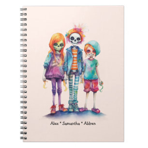 Caderno Espiral Trio Zombie Adorável Pastel - Halloween Bonito