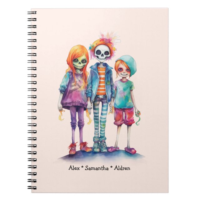 Caderno Espiral Trio Zombie Adorável Pastel - Halloween Bonito (Frente)