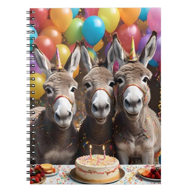 Caderno Espiral Triplo da Alegria: Bacia de Aniversário de Donkey  (Frente)