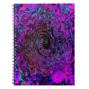 Caderno Espiral Trippy Black and Magenta Retro Liquid Swirl
