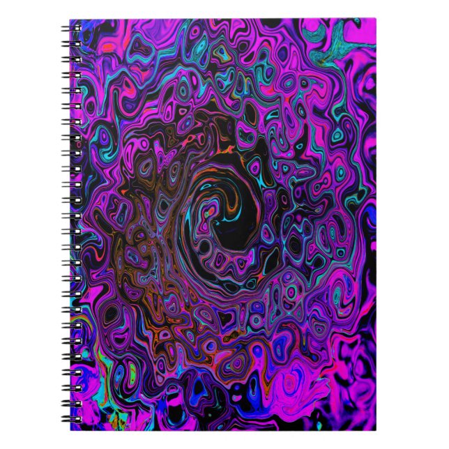 Caderno Espiral Trippy Black and Magenta Retro Liquid Swirl (Frente)