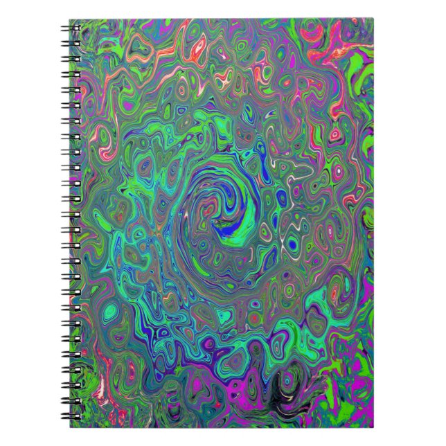 Caderno Espiral Trippy Chartreuse e Blue Retro Liquid Swirl (Frente)