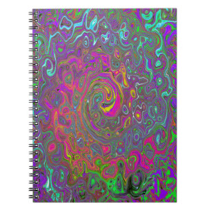Caderno Espiral Trippy Hot Pink Abstrato Retro Liquid Swirl