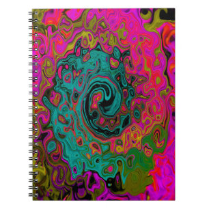 Caderno Espiral Trippy Turquoise Abstrato Retro Liquid Swirl