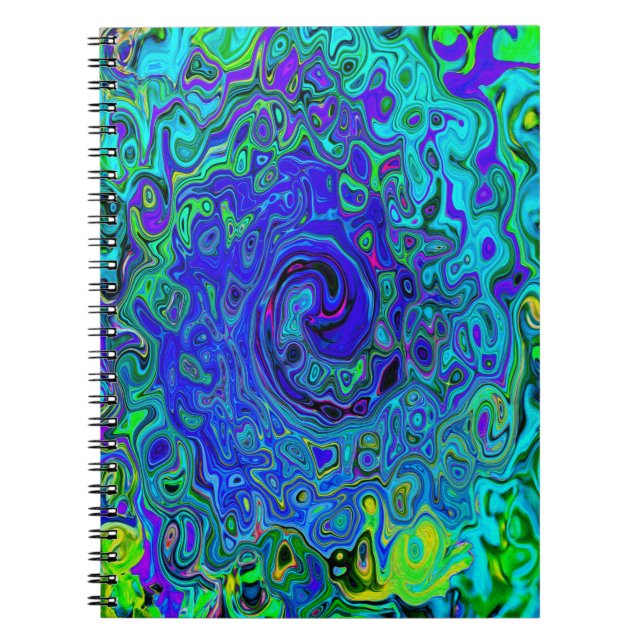 Caderno Espiral Trippy Violet Blue Abstrato Retro Liquid Swirl (Frente)