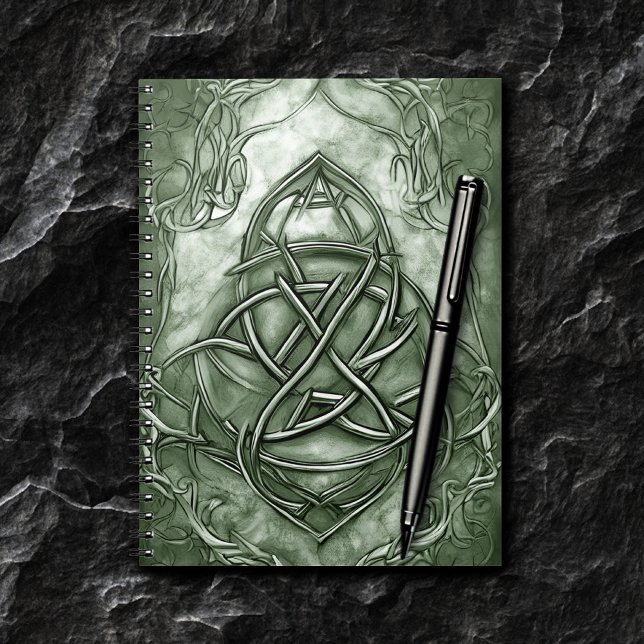 Caderno Espiral Triquetra Trinity Knot Sage Green Faux Metalical (Criador carregado)