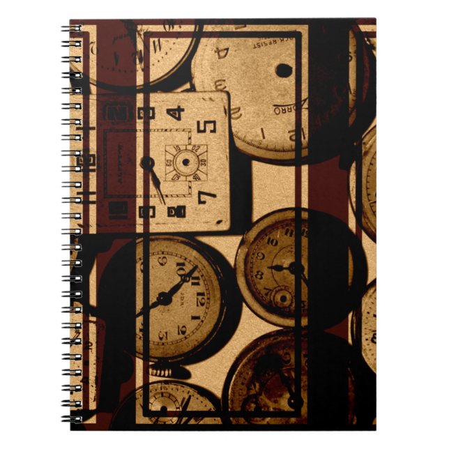 Caderno Espiral Tritíptico de Relógios Antigos (Frente)