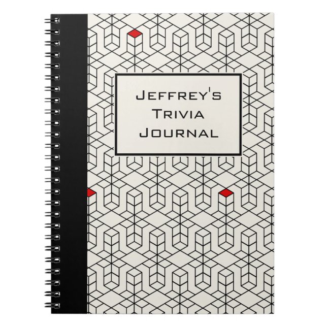Caderno Espiral Trivia Geométrica Personalizável de Preto e Branco (Frente)