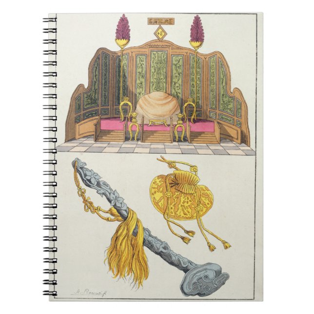 Caderno Espiral Trono de um sceptre chinês do imperador, do io-io (Frente)