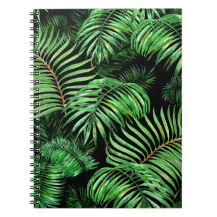 Caderno Espiral Tropicais exóticos, padrão de palma de aquarela.