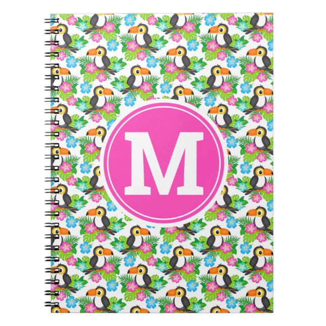 Caderno Espiral Tropical de Verão e padrão floral (Frente)