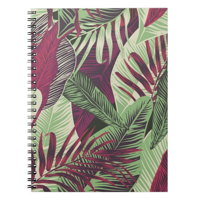 Caderno Espiral Tropical Exótica: Trendente Verde sem costura (Frente)