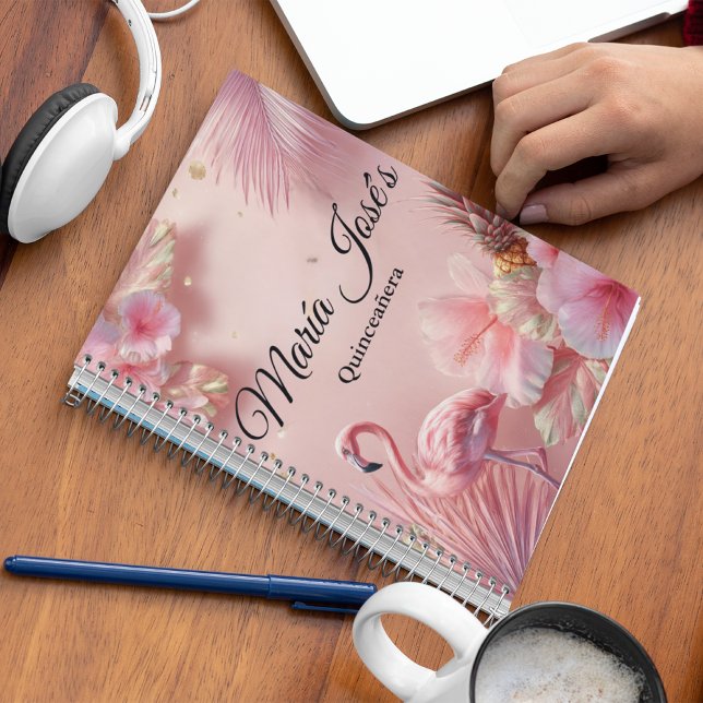Caderno Espiral Tropical Flamingo Quinceañera, custom (Criador carregado)