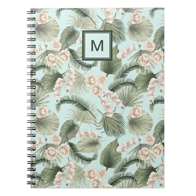 Caderno Espiral Tropical Garden Floral Orchid & Palm Pattern (Frente)