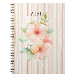 Caderno Espiral Tropical Hibiscus Floral Listras Creme Rubor Pêsse