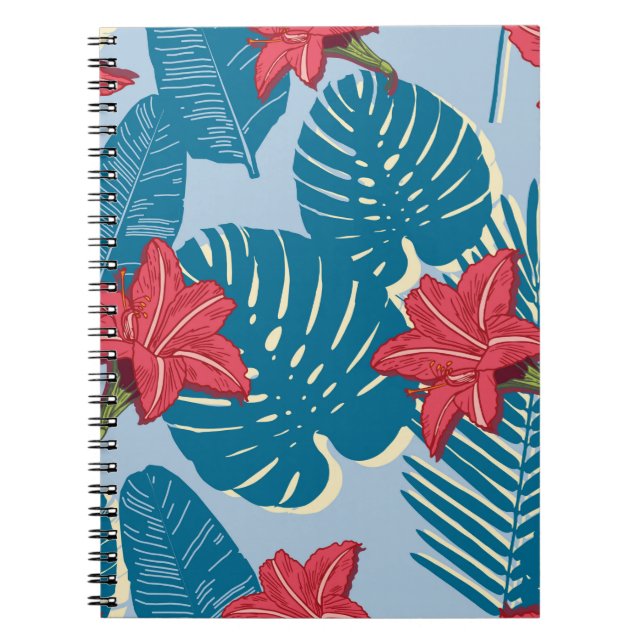 Caderno Espiral Tropical Palm seamless leaf blue pattern (Frente)