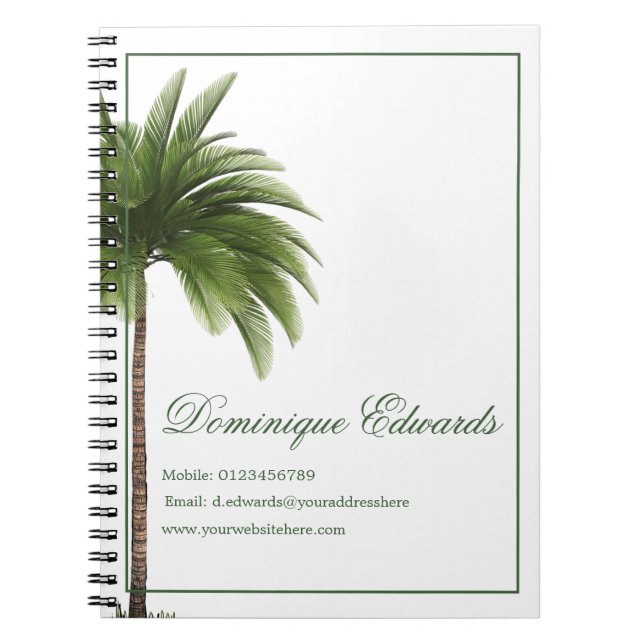 Caderno Espiral Tropical Palm Tree Green Na moda Professional (Frente)