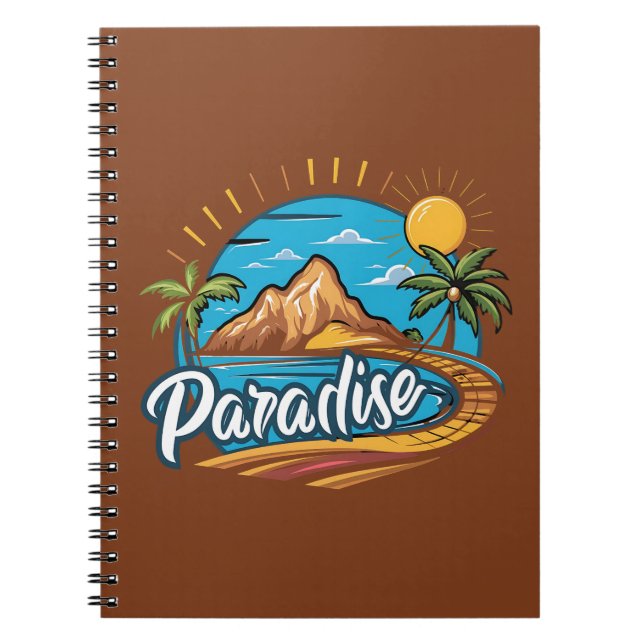 Caderno Espiral Tropical Paradise Island Logo Art (Frente)