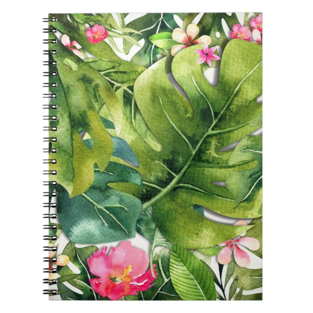 Caderno Espiral Tropics Verdes deixam aquarela floral (Frente)