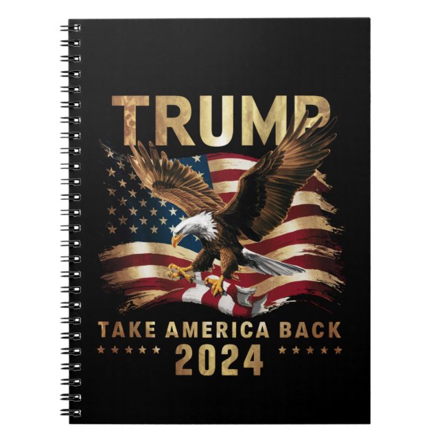 Caderno Espiral Trump 2024 Retome América Bandeira Americana Trump (Frente)