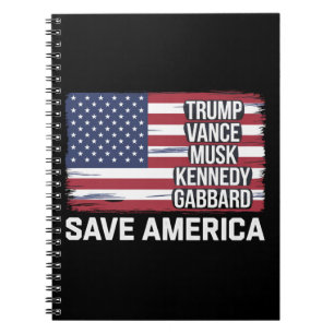 Caderno Espiral Trump Vance Musk Kennedy Gabbard 2024 Salve a Amér