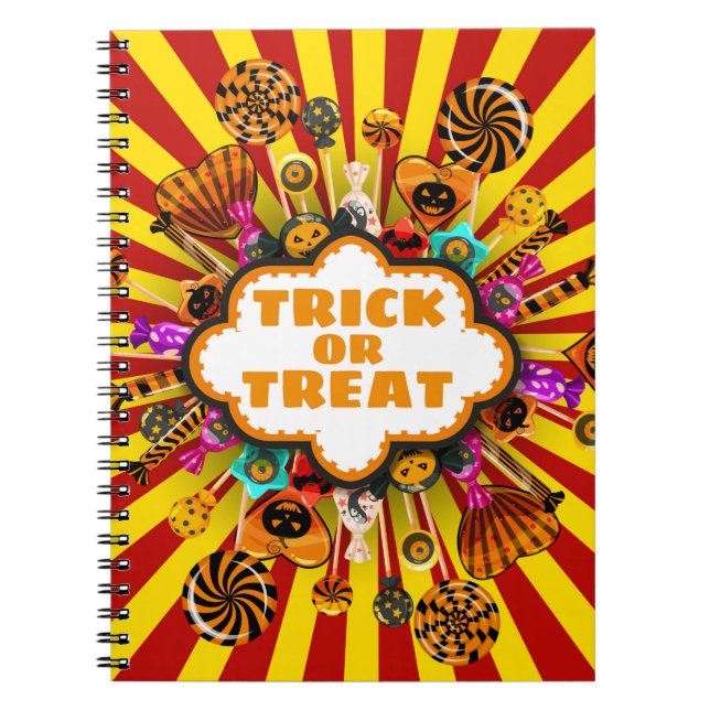 Caderno Espiral Truque de Halloween ou Trate doces e doces. Outono (Frente)