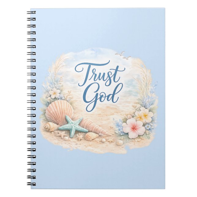 Caderno Espiral "Trust God" Coastal Beach Watercolor Christian (Frente)