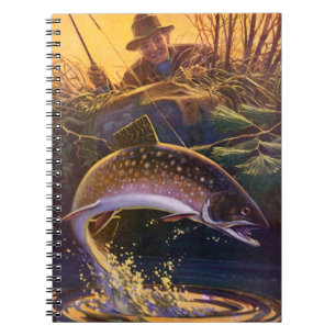 Caderno Espiral Truta Salmão Pescador, Pesca Esportiva Vintage