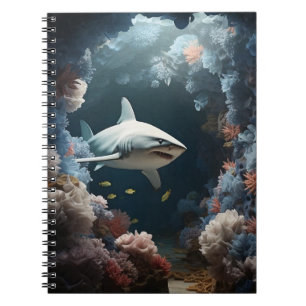 Caderno Espiral Tubarão Submarino Escuro