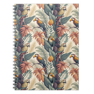 Caderno Espiral Tucanos Selvagens - Folhas Padrão de Aves Tropicai