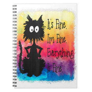 Caderno Espiral Tudo Bem Estou Bem Tudo Está Bem Engraçado Gato Pr