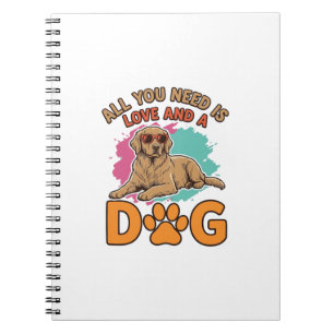 Caderno Espiral Tudo o que Você Precisa É Amor e um Cachorro Vinta