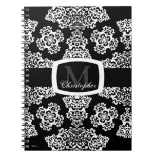 Caderno Espiral Tudor Rosa Damask (Branco) (Monograma)