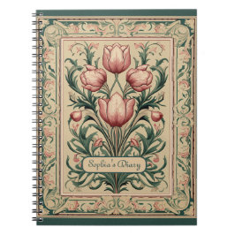 Caderno Espiral Tulip Flowers Emerald Ornament Medieval