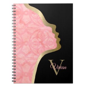 Caderno Espiral Tulip Rosa Preto E Dourado Nome Do Monograma Nob