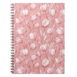 Caderno Espiral Tulipa Rosa Suave Padrão Floral Branco