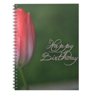 Caderno Espiral tulipa vermelha de feliz aniversário
