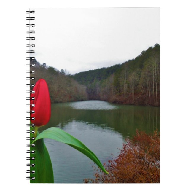 Caderno Espiral Tulipa Vermelha primavera no lago Arrohouad (Frente)
